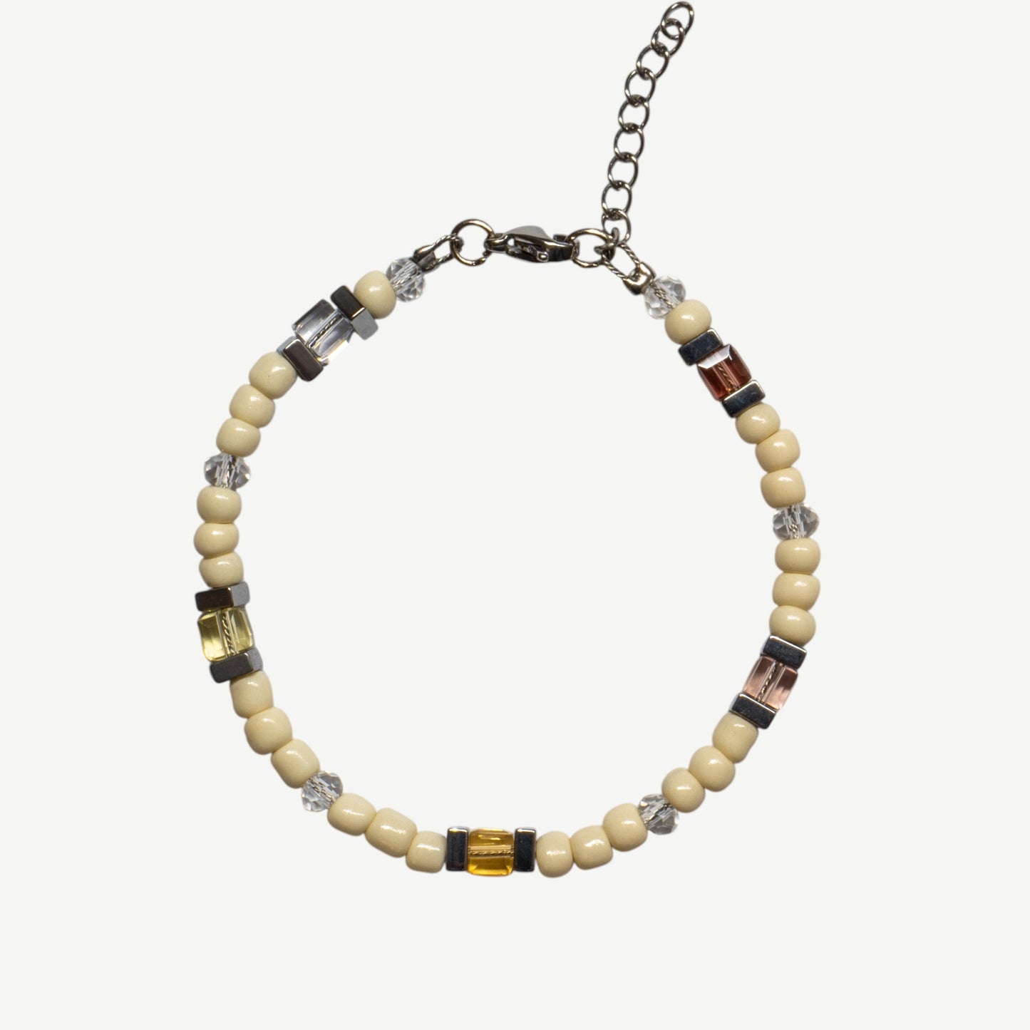 Armband 4mm Beads in Creme Glaskristallwürfeln in Champagner und Rosétönen